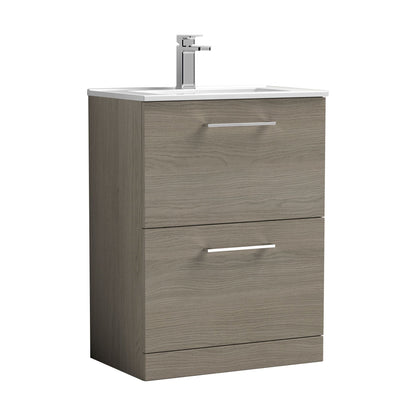 [BFLE2533B] Balterley  Contemporary Bathroom 2 Soft Close Drawer & Minimalist Floor Standing Vanity Unit Basin, Solace Oak, 600mm - Cutout