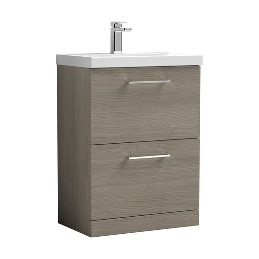 [BFLE2533D] Balterley  Floor Standing 2 Soft Close Drawer & Thin-Edge Bathroom Vanity Unit Basin, Solace Oak, 600mm - Cutout