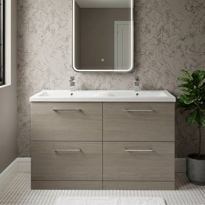 [BFLE2533F2] Balterley Level 1200mm Floor Standing 4 Drawer Vanity Unit with Double Basin, Handles & Overflow for Bathroom Storage Gloss White - Silo