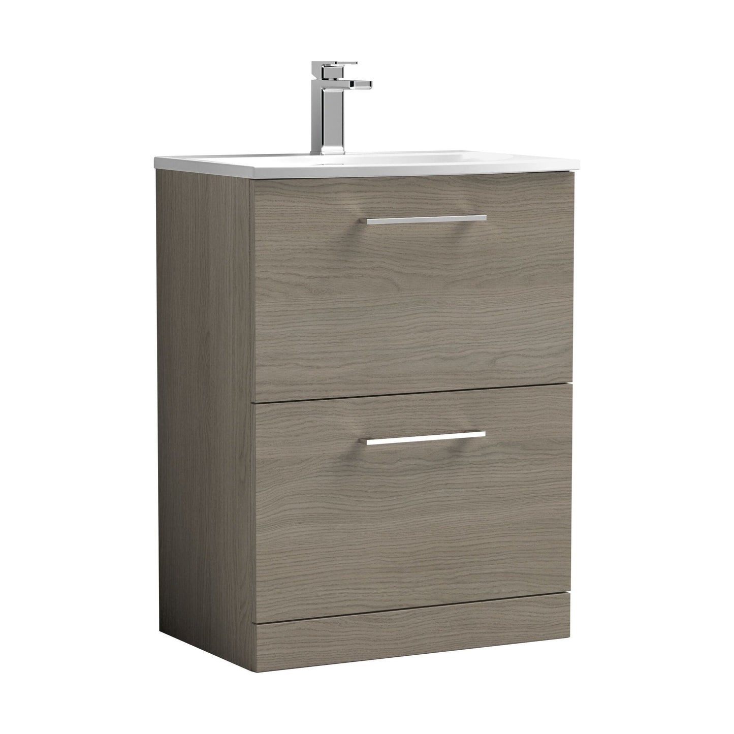 [BFLE2533G] Balterley  Modern Bathroom Floor Standing 2-Drawer Vanity & Curved Basin, Solace Oak, 600mm - Cutout