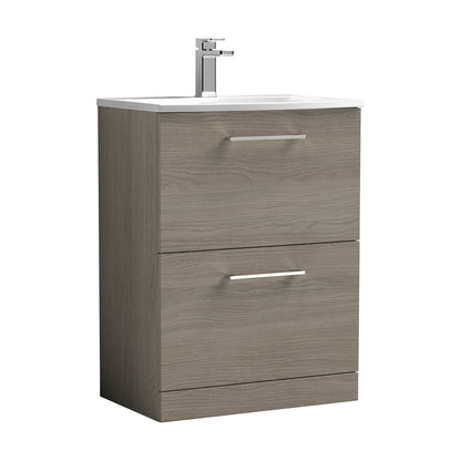 [BFLE2533G] Balterley  Modern Bathroom Floor Standing 2-Drawer Vanity & Curved Basin, Solace Oak, 600mm - Cutout