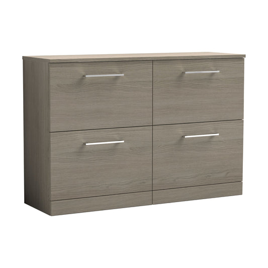 [BFLE2533W2] Balterley Level Modern Bathroom 4 Drawer Floor Standing Vanity Unit with Worktop & Handles, Grey Vicenza Oak, 1205 mm - Cutout