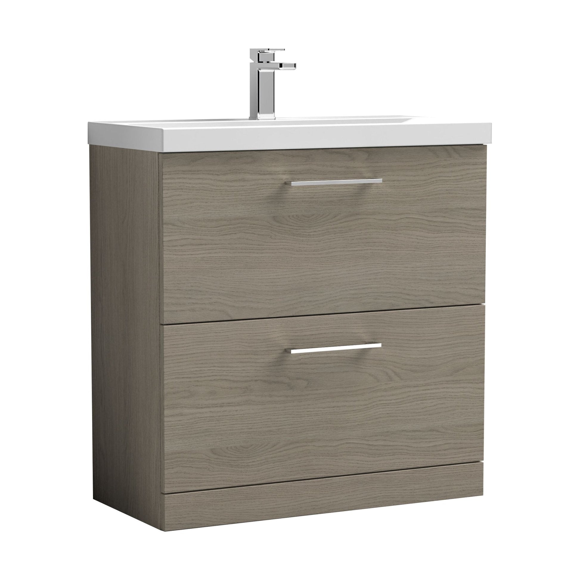 [BFLE2535D] Balterley  Floor Standing 2 Soft Close Drawer & Thin-Edge Bathroom Vanity Unit Basin, Solace Oak, 800mm - Cutout
