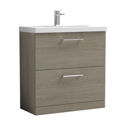 [BFLE2535D] Balterley  Floor Standing 2 Soft Close Drawer & Thin-Edge Bathroom Vanity Unit Basin, Solace Oak, 800mm - Cutout