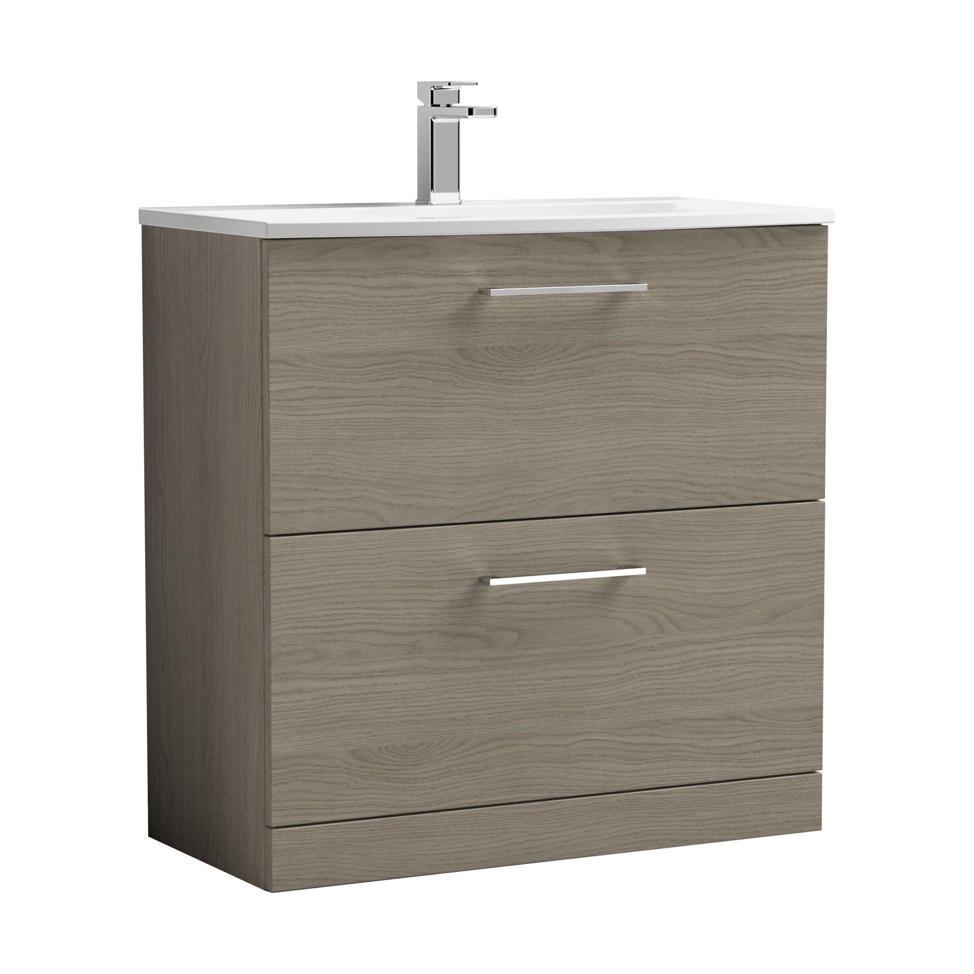 [BFLE2535G] Balterley  Modern Bathroom Floor Standing 2-Drawer Vanity & Curved Basin, Solace Oak, 800mm - Cutout