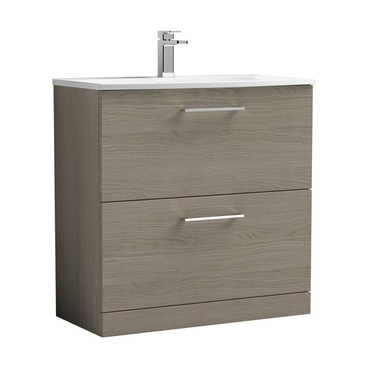 [BFLE2535G] Balterley  Modern Bathroom Floor Standing 2-Drawer Vanity & Curved Basin, Solace Oak, 800mm - Cutout