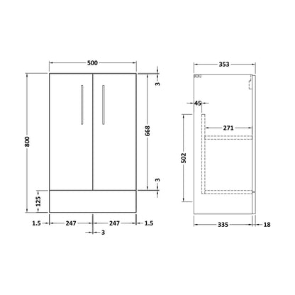 [BFLE2901] 500 FS 2-DOOR UNIT (335 Deep) - Technical Drawing