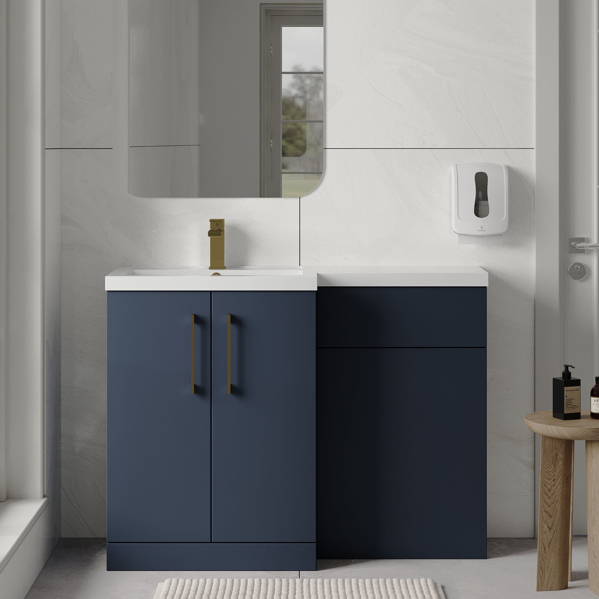 [BFLE2911LH017] Bramshall Combination Vanity Unit with Basin & WC, Left Hand, 1100mm x 390mm - Choice of Colour and Handle Finish - Lifestyle 1