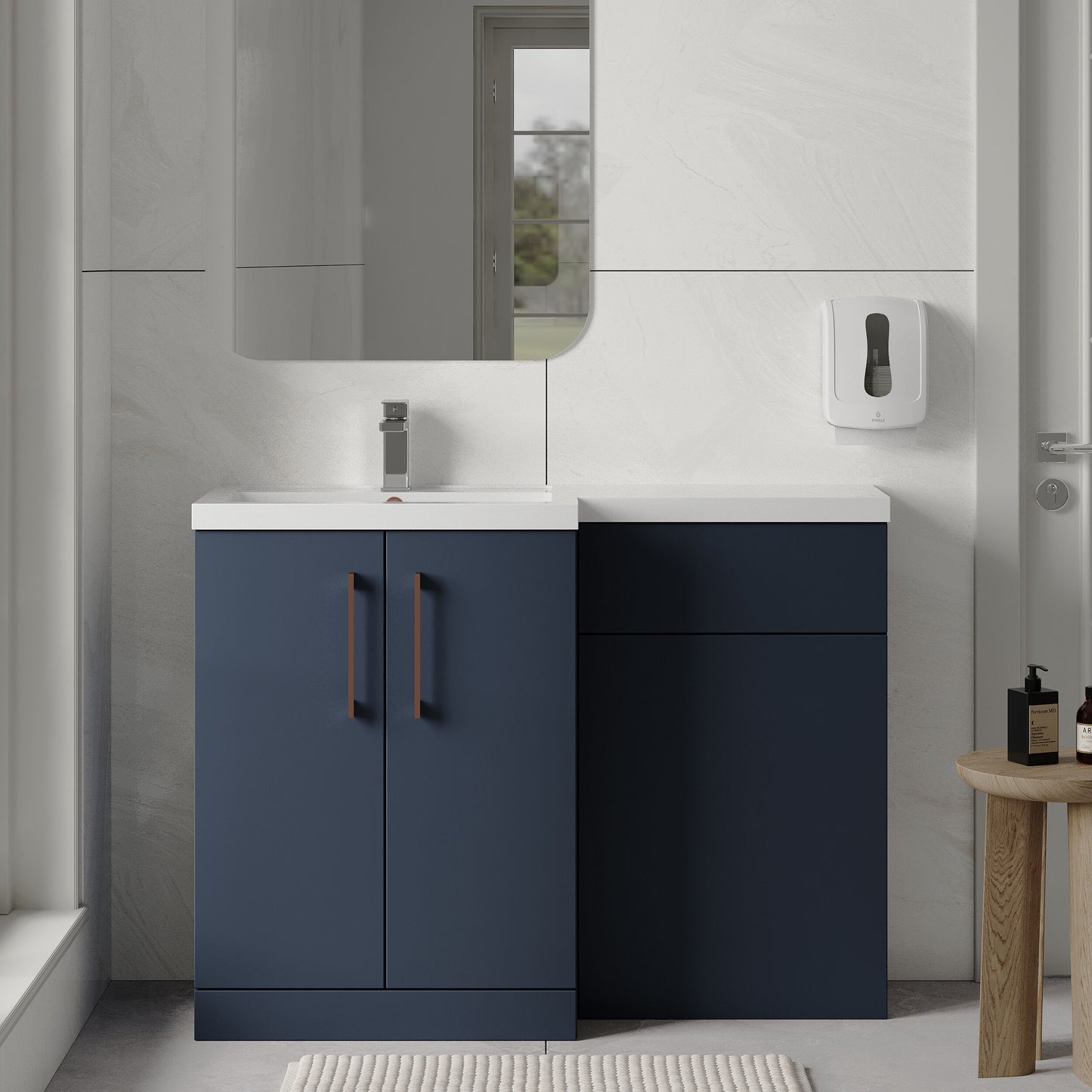 [BFLE2911LH019] Bramshall Combination Vanity Unit with Basin & WC, Left Hand, 1100mm x 390mm - Choice of Colour and Handle Finish - Lifestyle 1