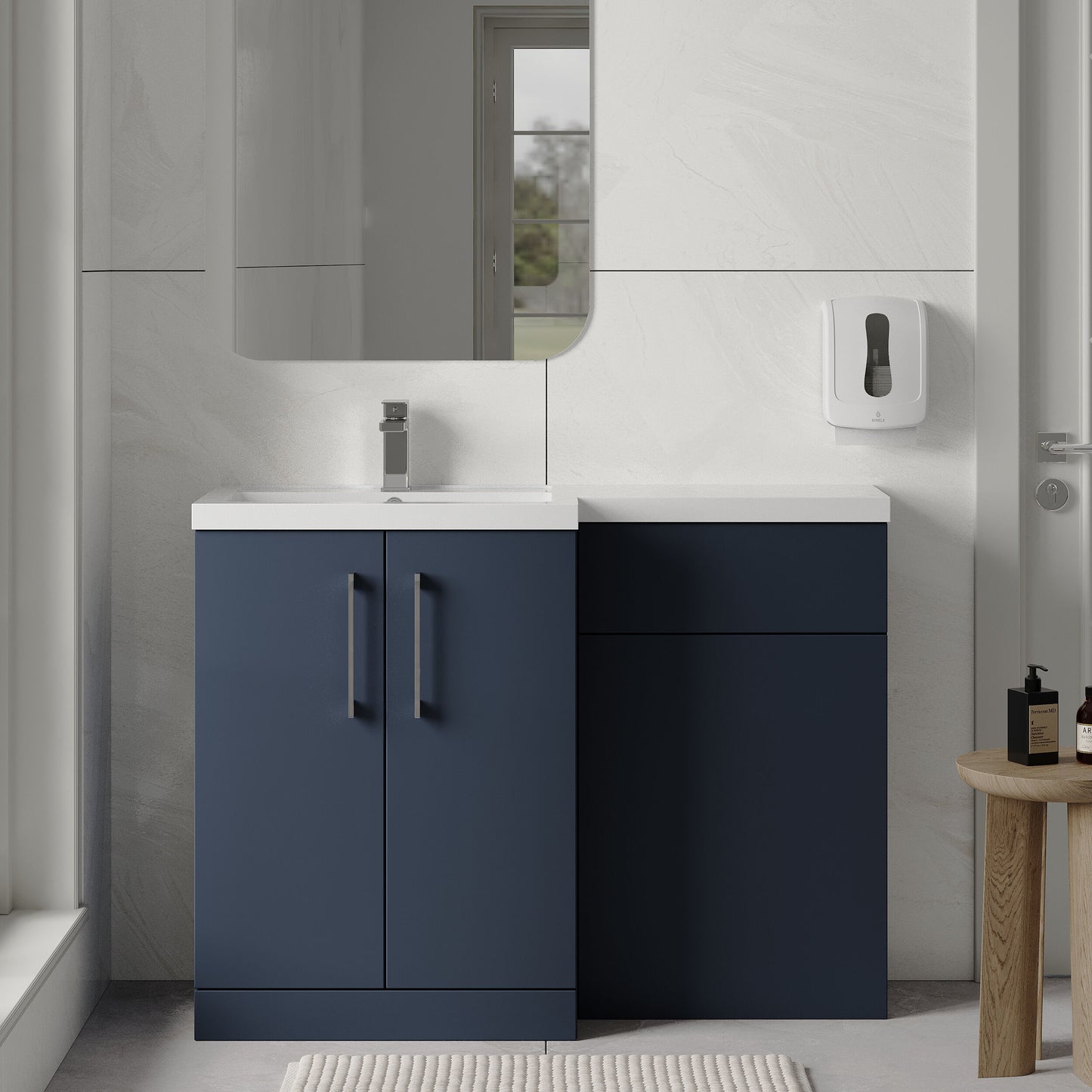[BFLE2911L] Bramshall Combination Vanity Unit with Basin & WC, Left Hand, 1100mm x 390mm - Choice of Colour and Handle Finish - Lifestyle 1