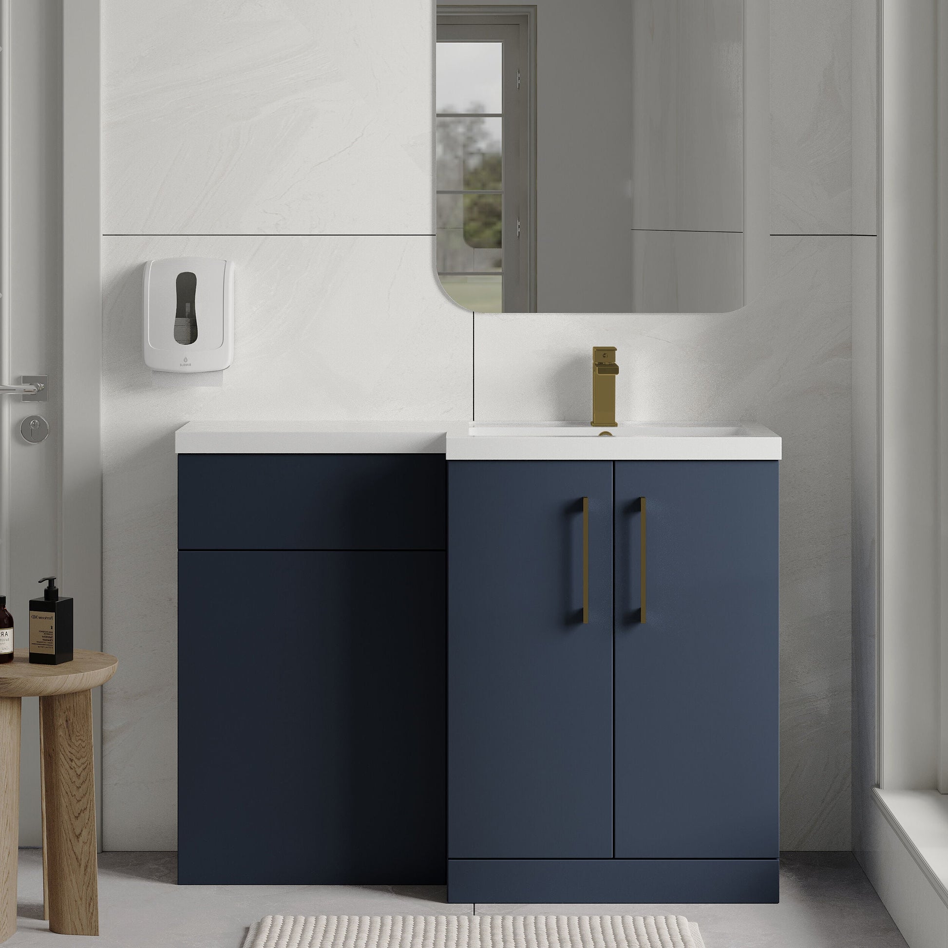 [BFLE2911RH017] Bramshall Combination Vanity Unit with Basin & WC, Right Hand, 1100mm x 390mm - Choice of Colour and Handle Finish - Lifestyle 1