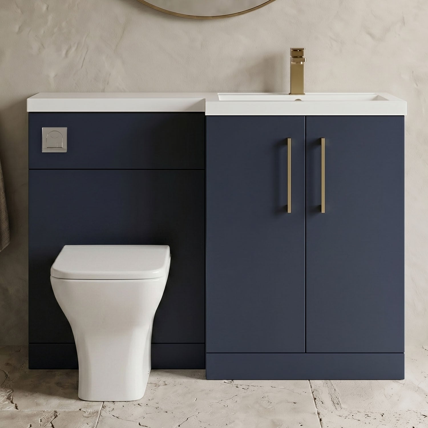 [BFLE2911RH017] Bramshall Combination Vanity Unit with Basin & WC, Right Hand, 1100mm x 390mm - Choice of Colour and Handle Finish - Silo