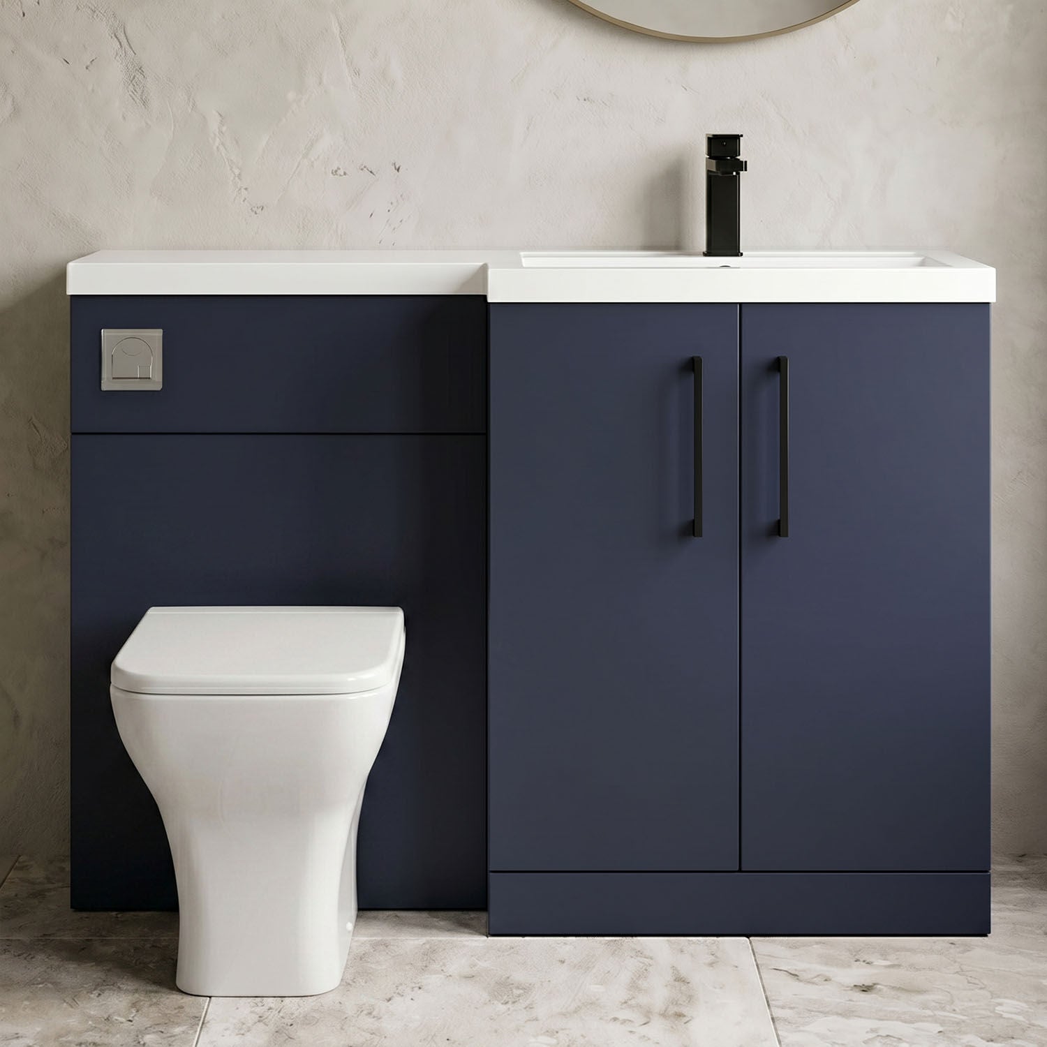 [BFLE2911RH018] Bramshall Combination Vanity Unit with Basin & WC, Right Hand, 1100mm x 390mm - Choice of Colour and Handle Finish - Silo