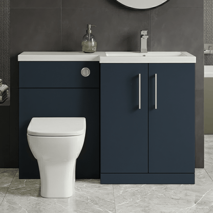 [BFLE2911R] Bramshall Combination Vanity Unit with Basin & WC, Right Hand, 1100mm x 390mm - Choice of Colour and Handle Finish - Silo