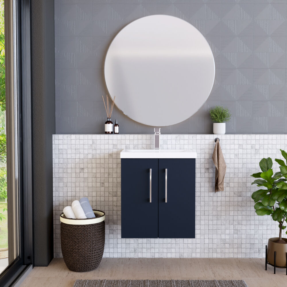[BFLE2921A] Bramshall Contemporary 2 Door Wall Hung Vanity Basin Unit with Mid-Edge Basin, Choice of Size and Colour - Lifestyle 1