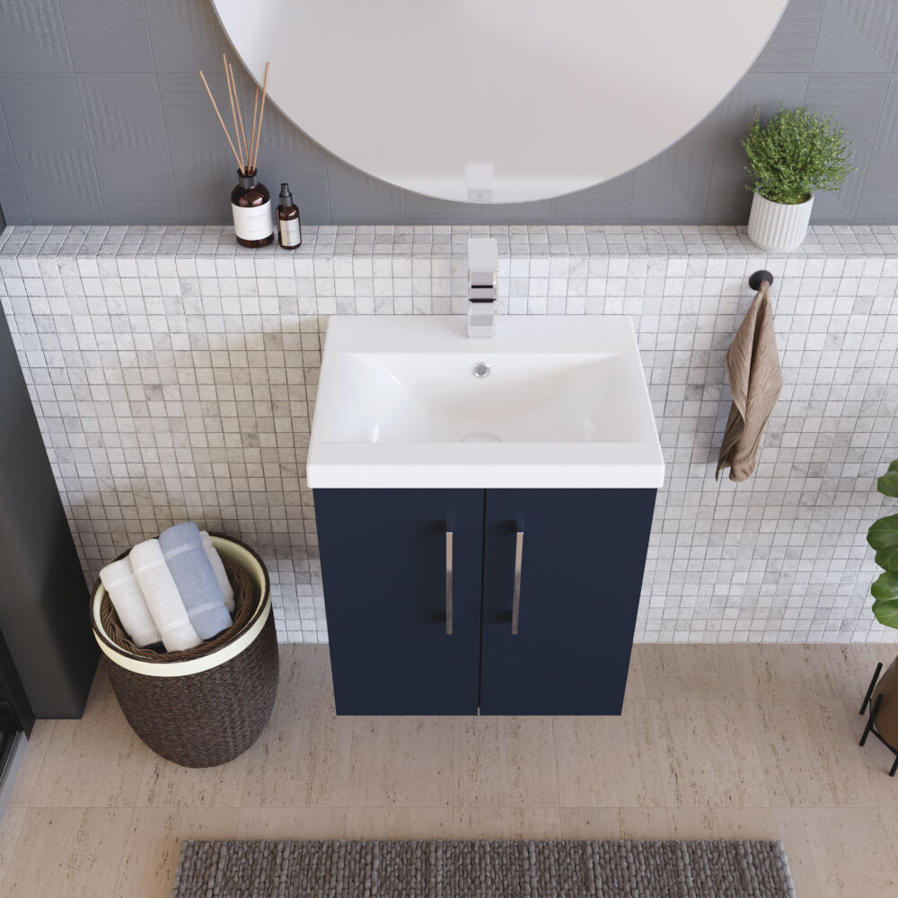[BFLE2921A] Bramshall Contemporary 2 Door Wall Hung Vanity Basin Unit with Mid-Edge Basin, Choice of Size and Colour - Lifestyle 2