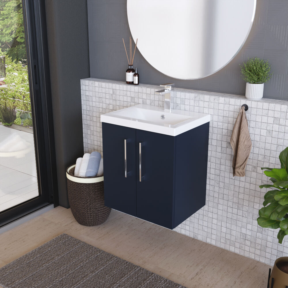 [BFLE2921A] Bramshall Contemporary 2 Door Wall Hung Vanity Basin Unit with Mid-Edge Basin, Choice of Size and Colour - Lifestyle 3