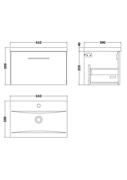 [BFLE2922A] Bramshall Contemporary 2 Door Wall Hung Vanity Basin Unit with Mid-Edge Basin, Choice of Size and Colour - Line Drawing