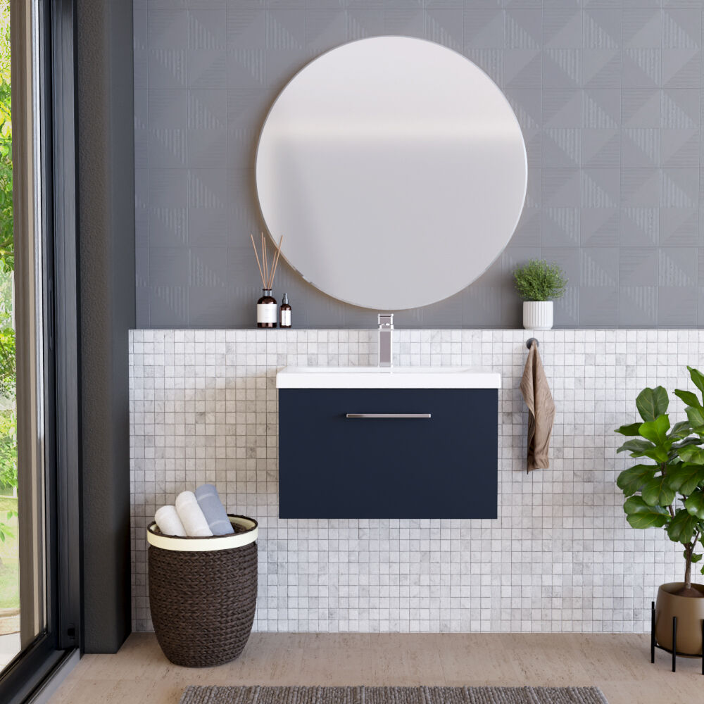 [BFLE2922A] Bramshall Contemporary 2 Door Wall Hung Vanity Basin Unit with Mid-Edge Basin, Choice of Size and Colour - Lifestyle 1