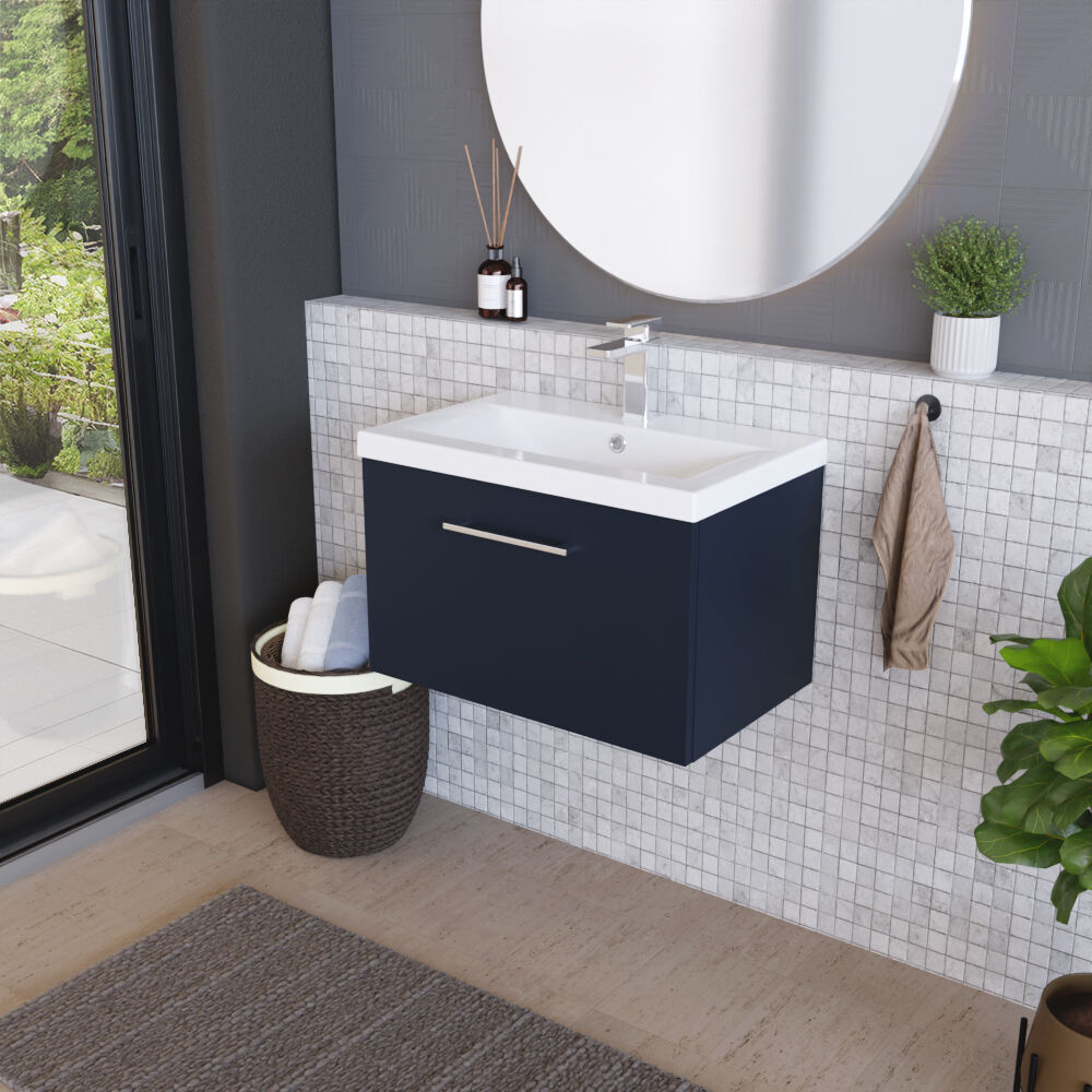[BFLE2922A] Bramshall Contemporary 2 Door Wall Hung Vanity Basin Unit with Mid-Edge Basin, Choice of Size and Colour - Lifestyle 3
