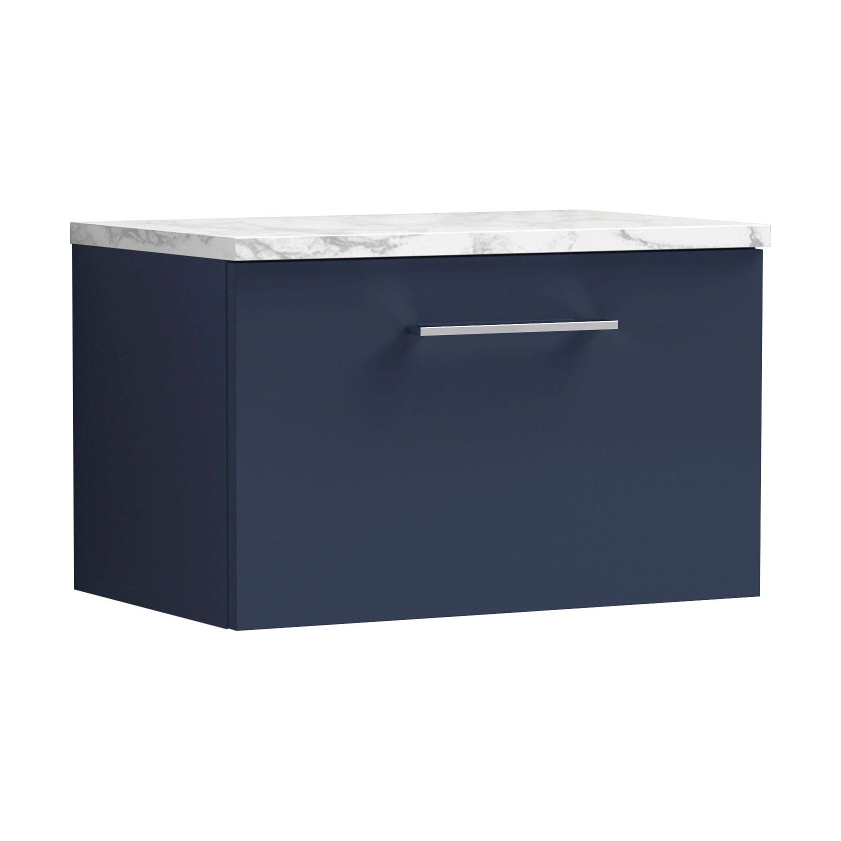 [BFLE2922LCM] Balterley Level 600mm Wall Hung 1 Drawer Vanity Unit with Laminate Worktop for Compact Stylish Bathroom Storage, Midnight Blue - Cutout