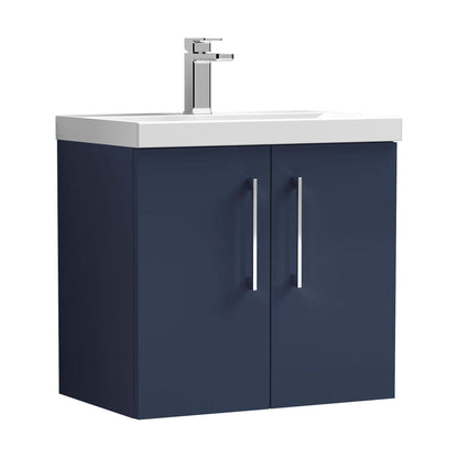 [BFLE2923A] Balterley Contemporary Bathroom Wall Hung 2 Soft-Close Door Vanity Unit & Mid-Edge Ceramic Basin, Midnight Blue, 600 mm - Cutout
