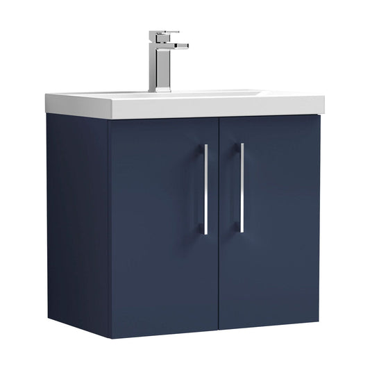 [BFLE2923A] Balterley Contemporary Bathroom Wall Hung 2 Soft-Close Door Vanity Unit & Mid-Edge Ceramic Basin, Midnight Blue, 600 mm - Cutout