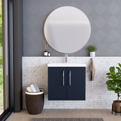 [BFLE2923A] Balterley Contemporary Bathroom Wall Hung 2 Soft-Close Door Vanity Unit & Mid-Edge Ceramic Basin, Midnight Blue, 600 mm - Lifestyle 1