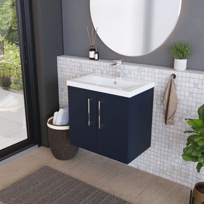 [BFLE2923A] Balterley Contemporary Bathroom Wall Hung 2 Soft-Close Door Vanity Unit & Mid-Edge Ceramic Basin, Midnight Blue, 600 mm - Lifestyle 3