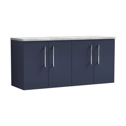 [BFLE2923LBG2] Balterley Level 1200mm Wall Hung 4 Door Vanity Unit & Laminate Worktop for Spacious Contemporary Bathroom Storage - Midnight Blue - Cutout