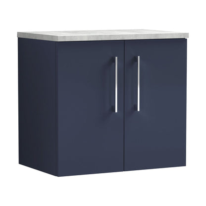 [BFLE2923LBG] Balterley Level 600mm Wall Hung 2 Door Vanity Unit with Laminate Worktop for Compact Contemporary Bathroom Storage - Midnight Blue - Cutout