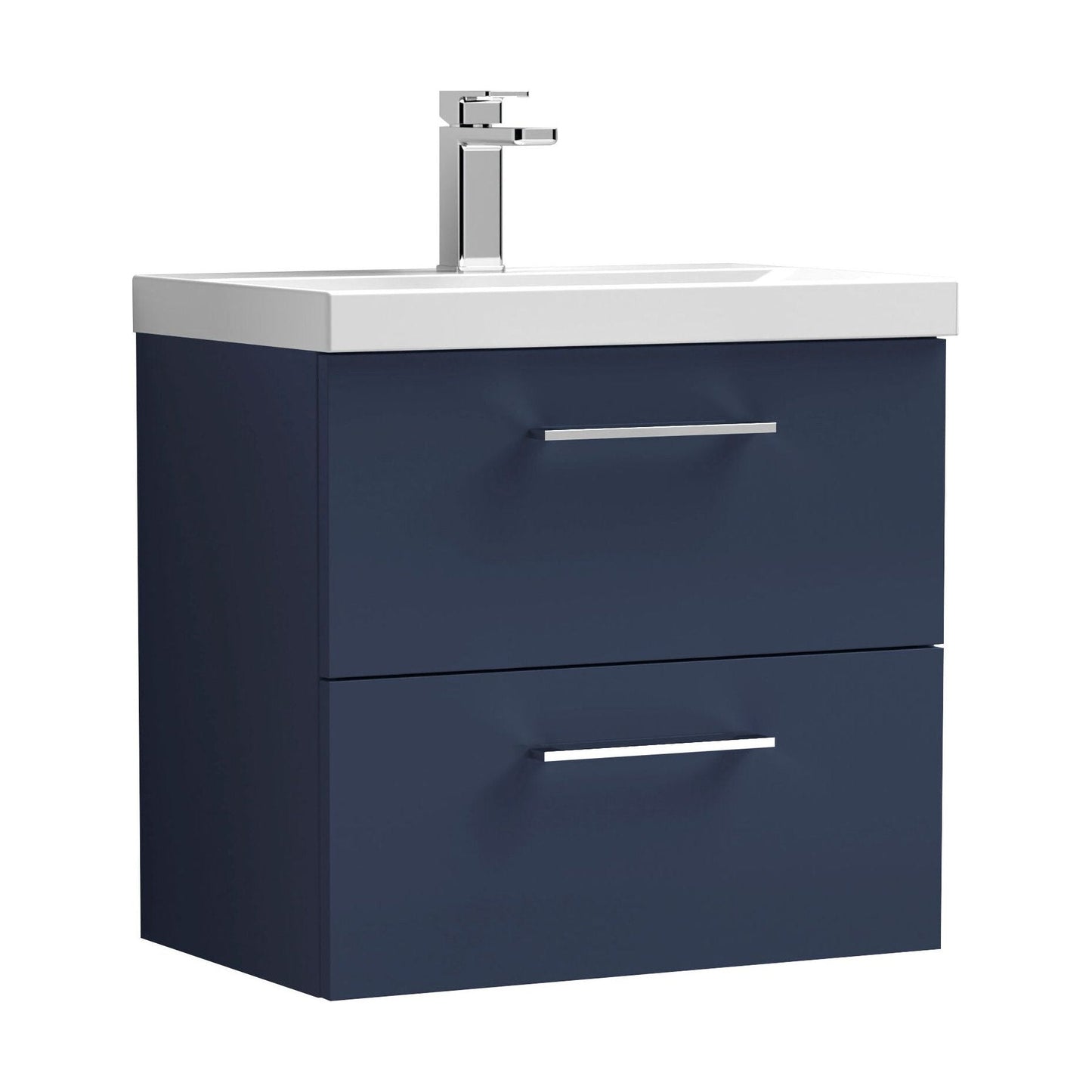 [BFLE2924A] Balterley Contemporary Bathroom Wall Hung 2 Soft-Close Drawer Vanity Unit & Mid-Edge Ceramic Basin, Midnight Blue, 600 mm - Cutout