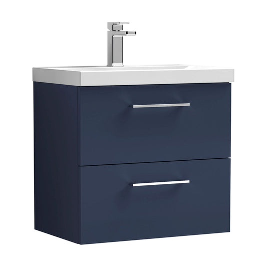[BFLE2924A] Balterley Contemporary Bathroom Wall Hung 2 Soft-Close Drawer Vanity Unit & Mid-Edge Ceramic Basin, Midnight Blue, 600 mm - Cutout