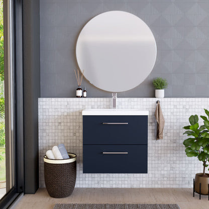 [BFLE2924A] Balterley Contemporary Bathroom Wall Hung 2 Soft-Close Drawer Vanity Unit & Mid-Edge Ceramic Basin, Midnight Blue, 600 mm - Lifestyle 1