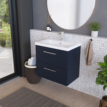 [BFLE2924A] Balterley Contemporary Bathroom Wall Hung 2 Soft-Close Drawer Vanity Unit & Mid-Edge Ceramic Basin, Midnight Blue, 600 mm - Lifestyle 3
