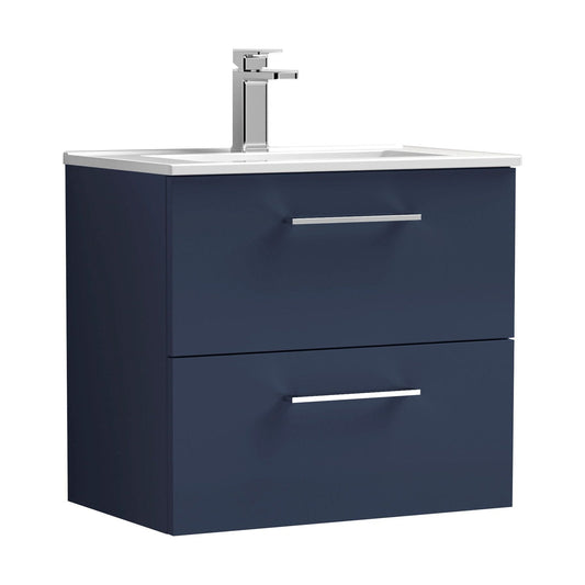 [BFLE2924B] Balterley Level Contemporary Bathroom 2 Soft Close Drawer & Minimalist Wall Hung Vanity Unit Basin, Midnight Blue, 600mm - Cutout