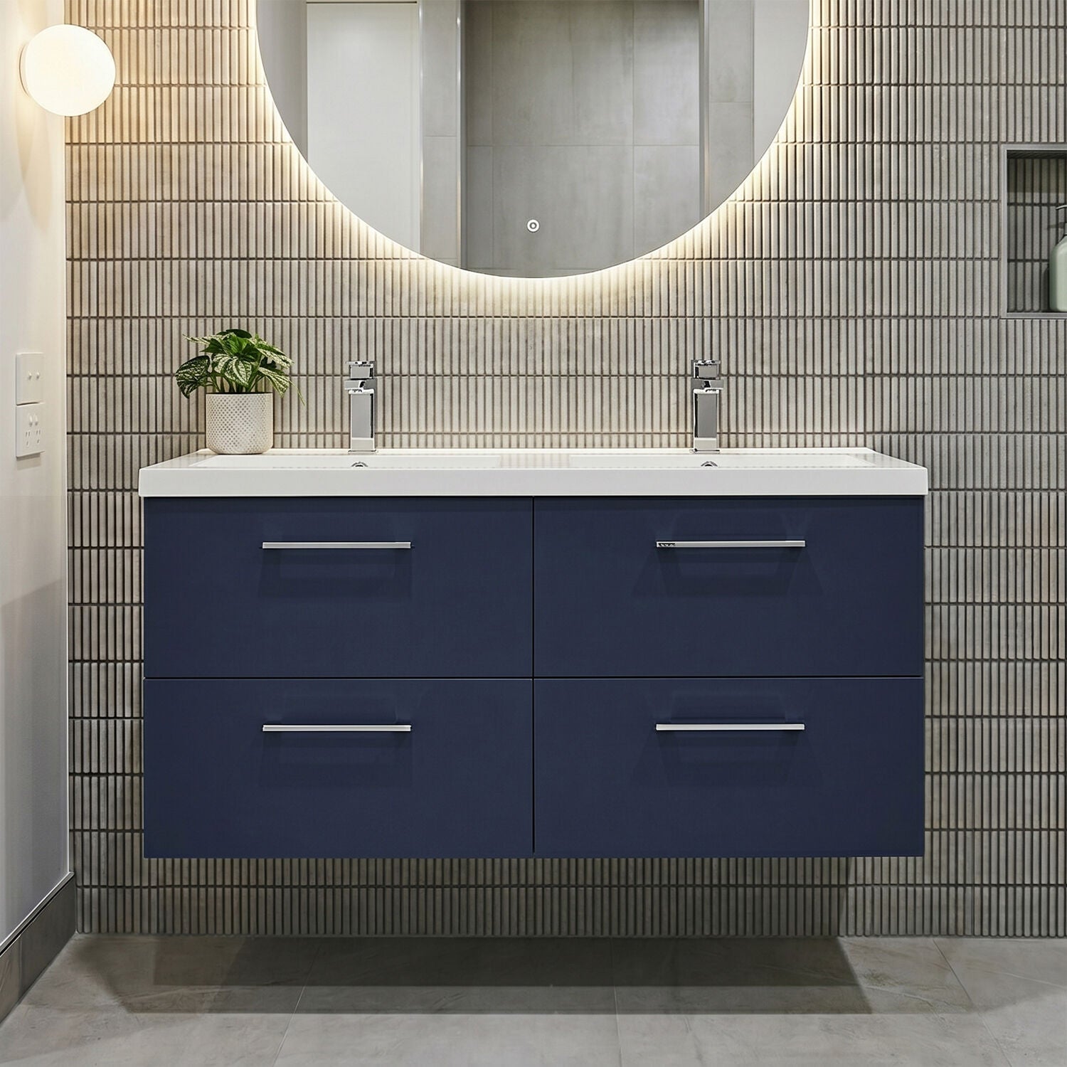 [BFLE2924C2] Balterley Level 1200mm Wall Hung 4-Drawer Vanity Unit with Double Basin for Modern Bathroom Storage - Gloss White - Silo