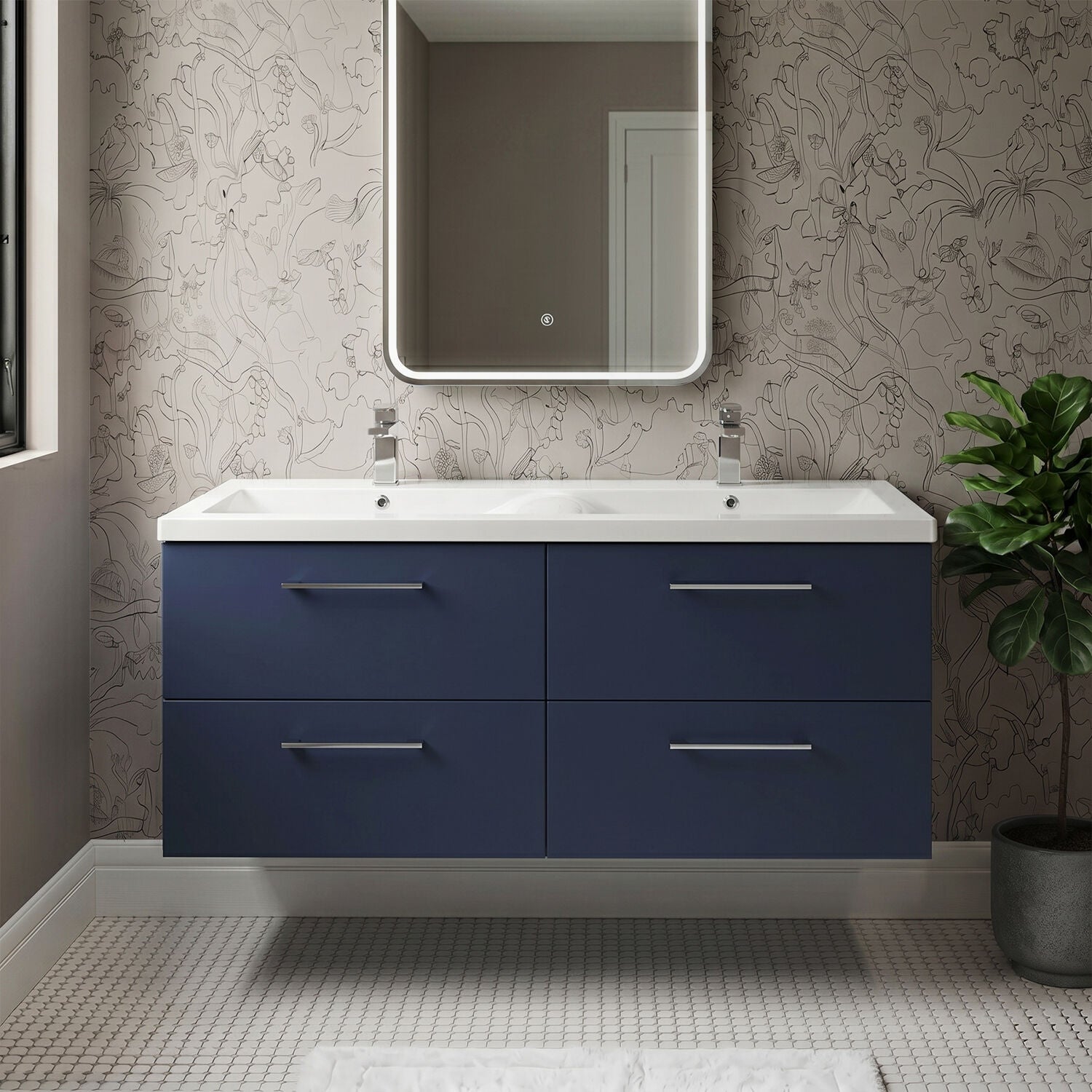 [BFLE2924F2] Balterley Level 1200mm Wall Hung 4-Drawer Vanity Unit with Double Basin for Modern Bathroom Storage - Gloss White - Silo