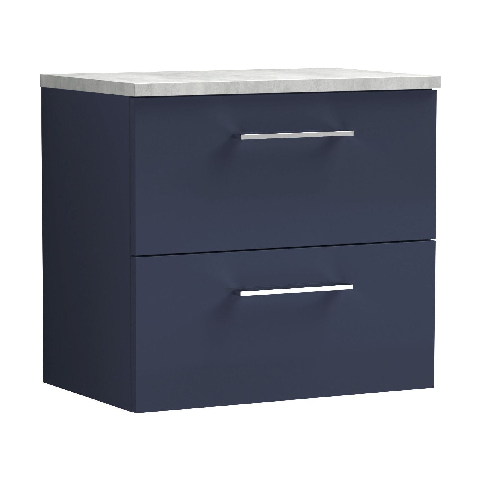 [BFLE2924LBG] Balterley Level 600mm Wall Hung 2 Drawer Vanity Unit with Laminate Worktop for Stylish Compact Bathroom Storage - Midnight Blue - Cutout