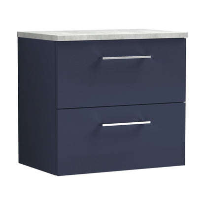 [BFLE2924LBG] Balterley Level 600mm Wall Hung 2 Drawer Vanity Unit with Laminate Worktop for Stylish Compact Bathroom Storage - Midnight Blue - Cutout