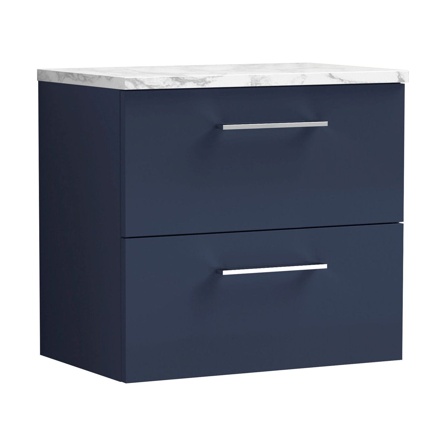 [BFLE2924LCM] Balterley Level 600mm Wall Hung 2 Drawer Vanity Unit & Laminate Worktop Stylish Compact Bathroom Storage Midnight Blue - Cutout