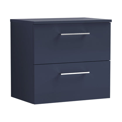[BFLE2924W] Balterley Level Modern Bathroom 600mm Wall Hung 2 Soft Close Drawer Vanity Unit with Worktop, 558 x 605 x 390mm, Midnight Blue - Cutout