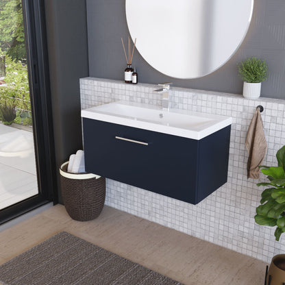 [BFLE2925A] Balterley Contemporary Bathroom Wall Hung 1 Soft-Close Drawer Vanity Unit & Mid-Edge Ceramic Basin, Midnight Blue, 800 mm - Lifestyle 3