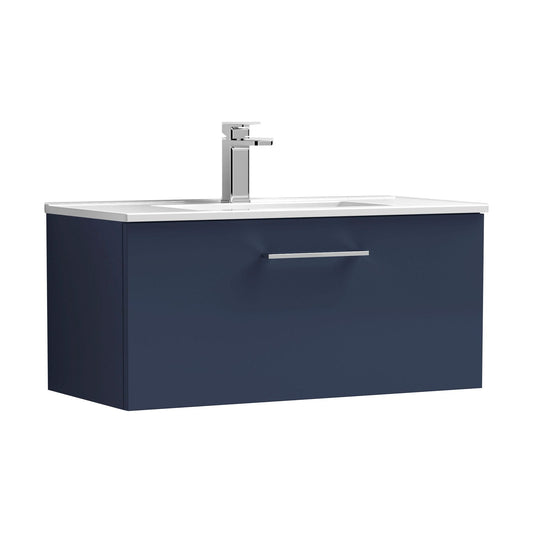 [BFLE2925B] Balterley Level Contemporary Bathroom 1 Soft Close Drawer & Minimalist Wall Hung Vanity Unit Basin, Midnight Blue, 800mm - Cutout