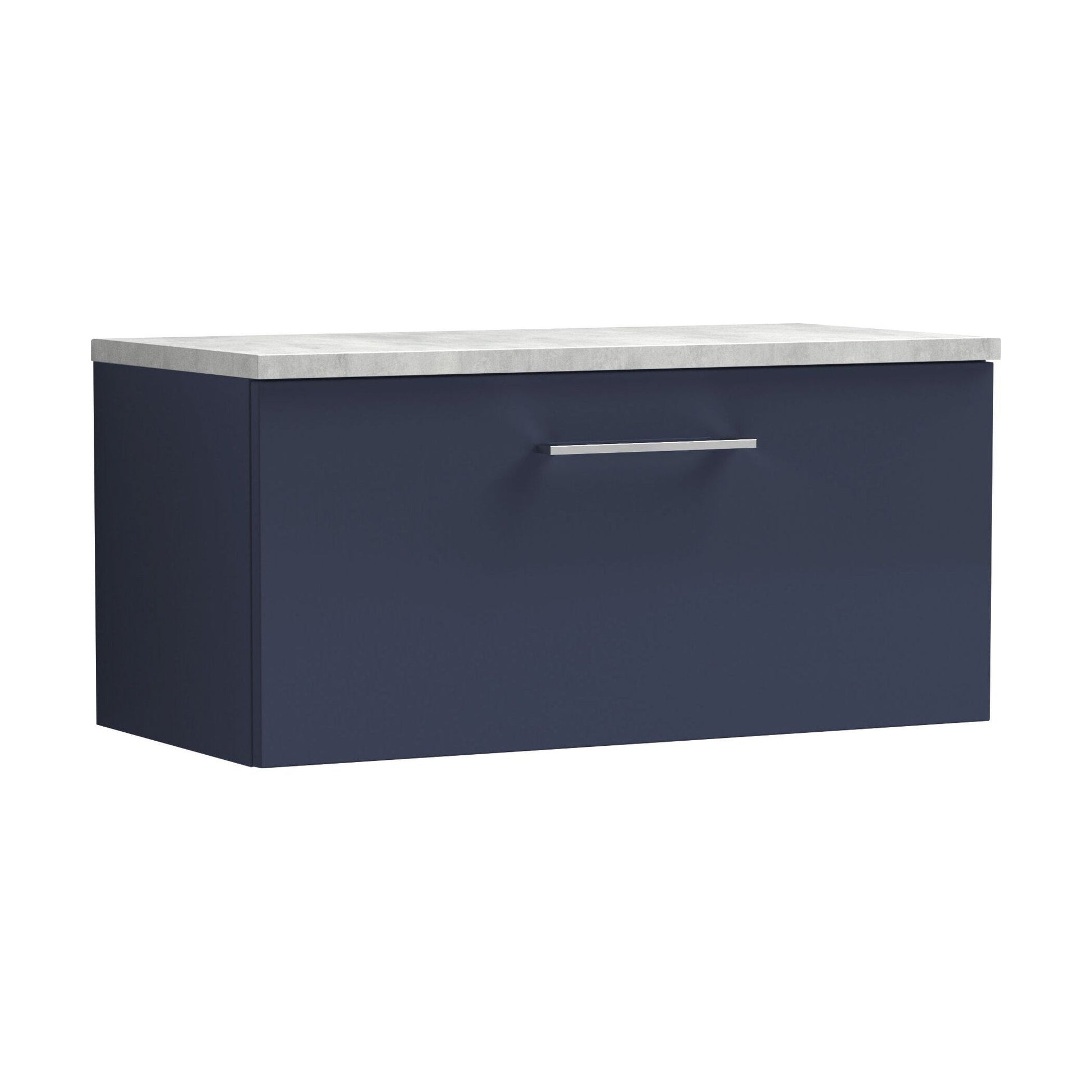 [BFLE2925LBG] Balterley Level 800mm Wall Hung Single Drawer Vanity Unit & Laminate Worktop for Stylish Modern Bathroom Storage - Midnight Blue - Cutout