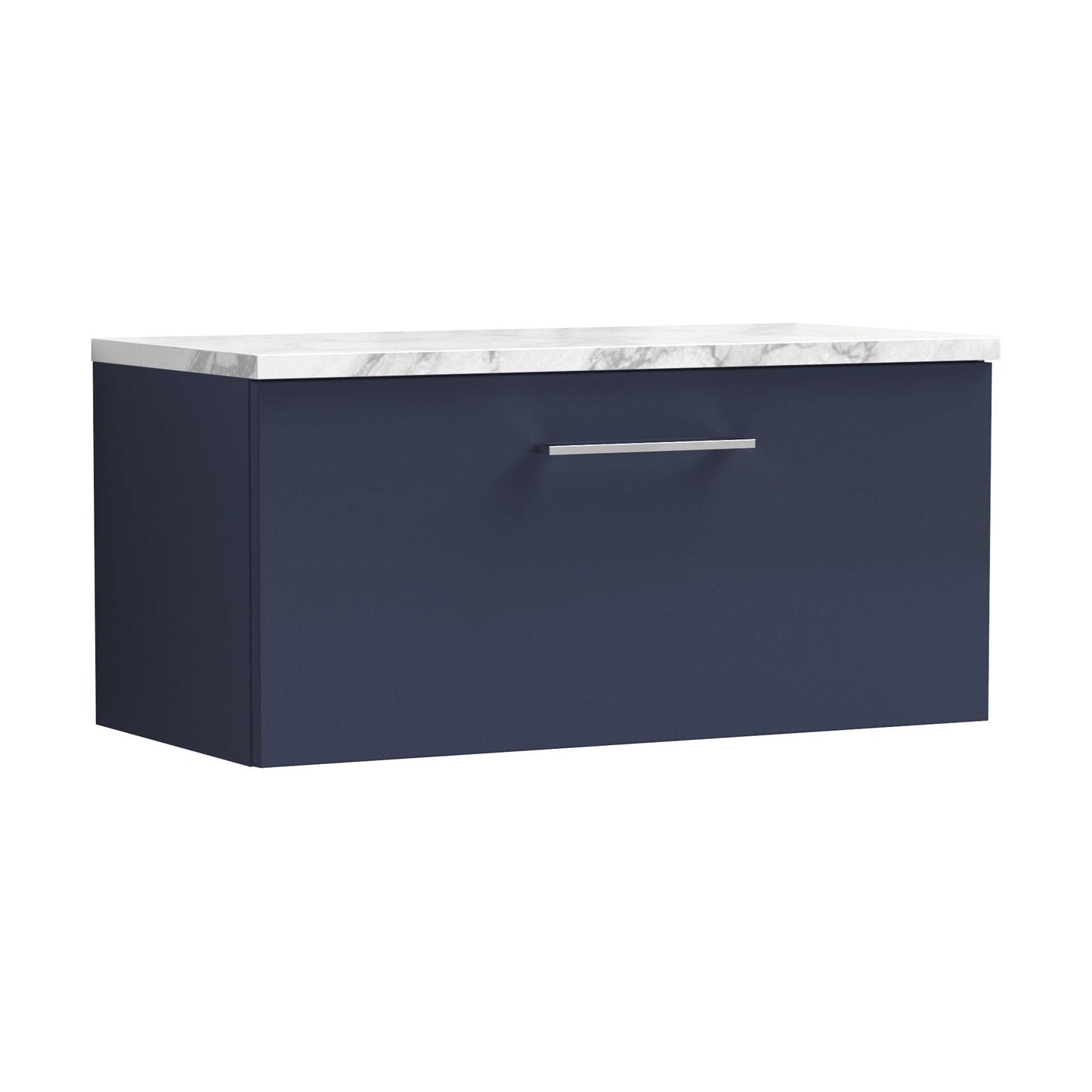 [BFLE2925LCM] Balterley Level 800mm Wall Hung 1 Drawer Vanity Unit & Laminate Worktop for Stylish Modern Bathroom Storage - Midnight Blue - Cutout