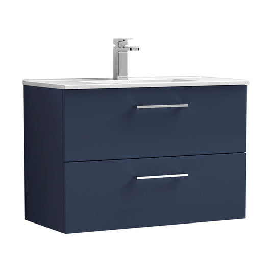 [BFLE2926B] Balterley Level Contemporary Bathroom 2 Soft Close Drawer & Minimalist Wall Hung Vanity Unit Basin, Midnight Blue, 800mm - Cutout