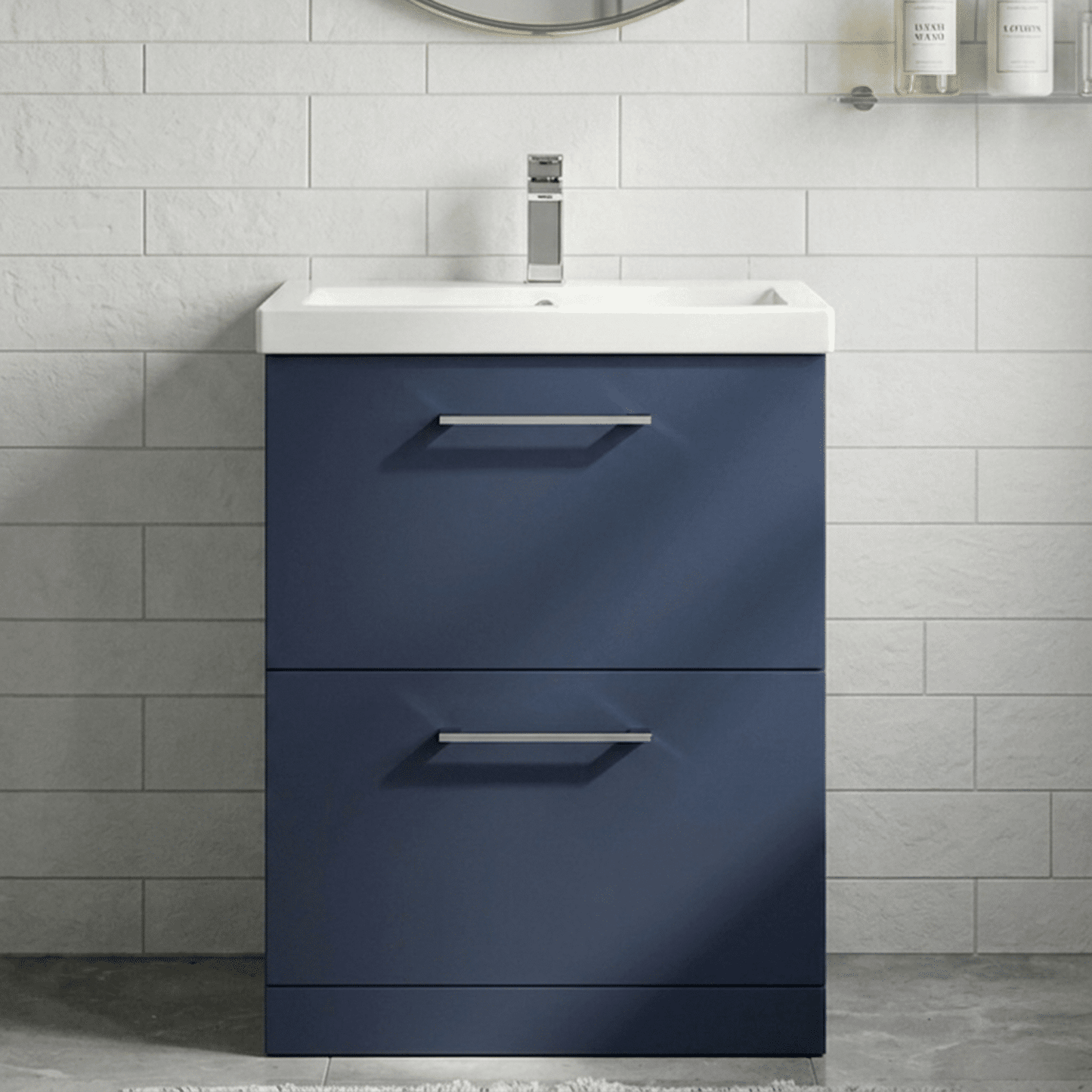 [BFLE2933A] Balterley Contemporary Bathroom Floor Standing 2 Soft-Close Drawer Vanity Unit & Mid-Edge Ceramic Basin, Midnight Blue, 600 mm - Silo