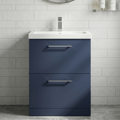 [BFLE2933A] Balterley Contemporary Bathroom Floor Standing 2 Soft-Close Drawer Vanity Unit & Mid-Edge Ceramic Basin, Midnight Blue, 600 mm - Silo