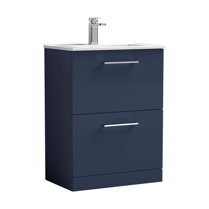 [BFLE2933B] Balterley Level Contemporary Bathroom 2 Soft Close Drawer & Minimalist Floor Standing Vanity Unit Basin, Midnight Blue, 600mm - Cutout